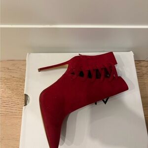 Aldo Red Suede Lace-Up Pointed Stiletto Bootie